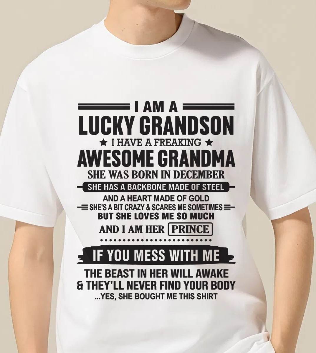 DECEMBER - I AM A LUCKY GRANDSON I HAVE A FREAKING AWESOME GRANDMA - FROM GRANDMA - TLEE12 (SKU11-29-12)