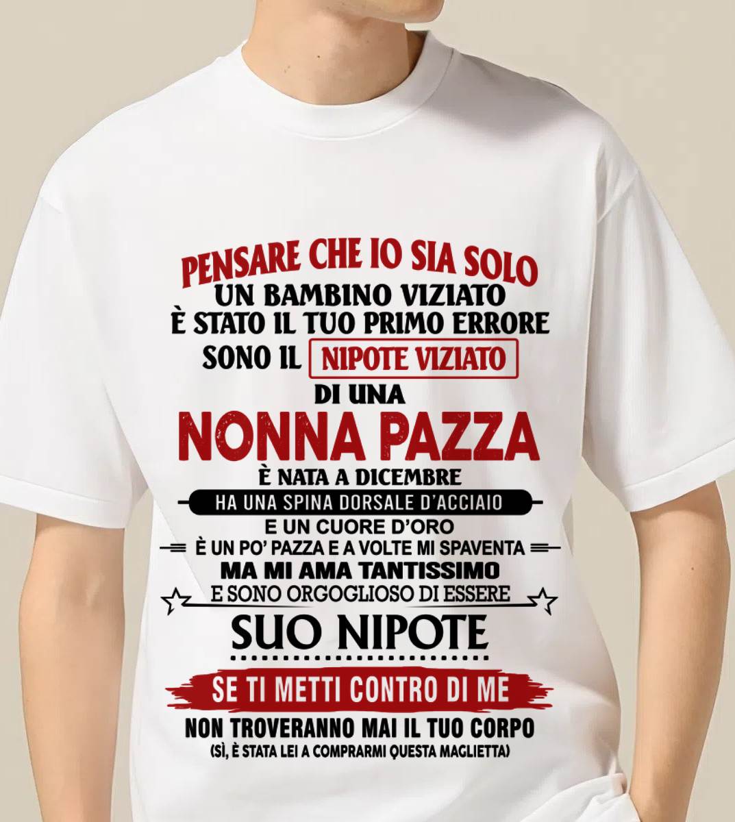 NONNA PAZZA NATA A DICEMBRE – NIPOTE VIZIATO – DALLA NONNA - TLEE12 (SKU2605-334-12)