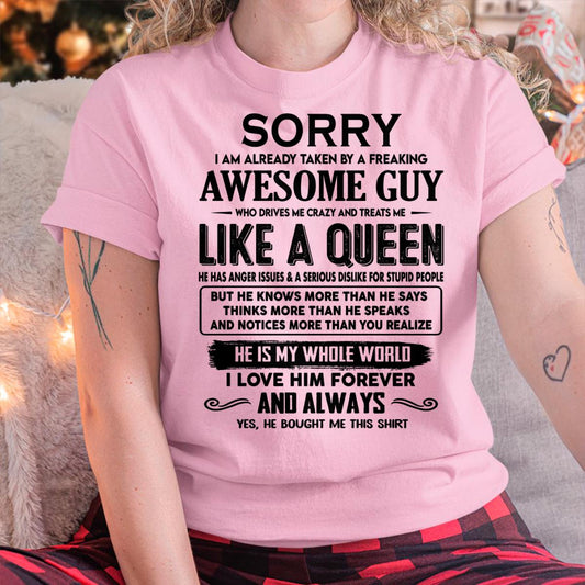 Sorry I am already taken by a freaking awesome guy - Gift for Wife From Husband - TLEE00 (SKU-SRG-00)