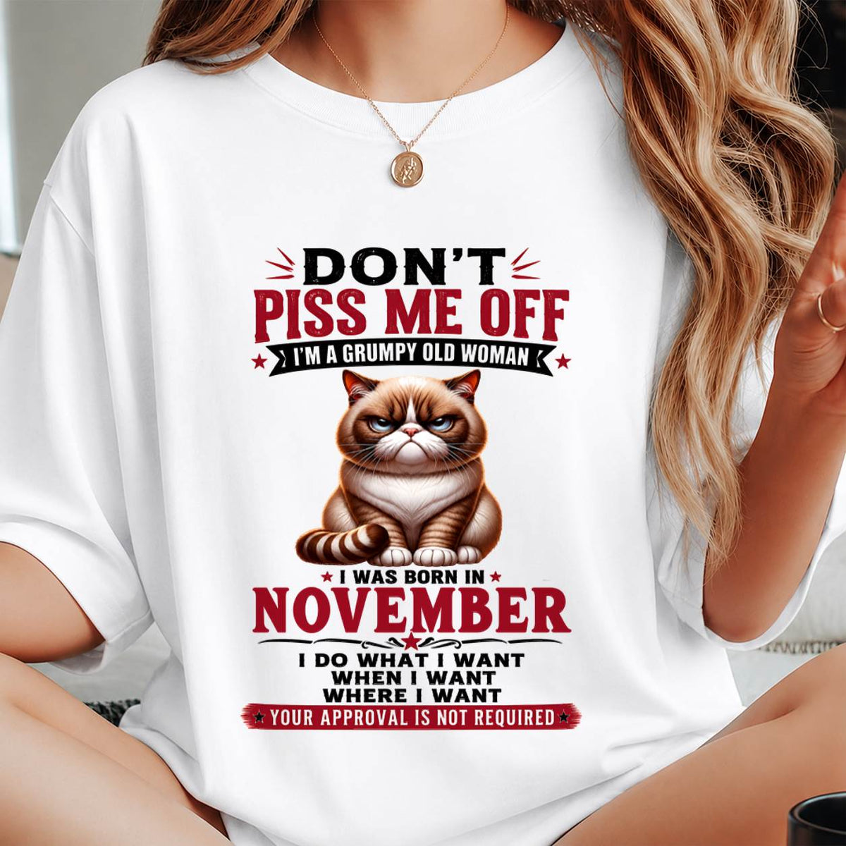 NOVEMBER – ZERO PATIENCE FUNNY CAT - FOR WOMEN - TLEE11 (SKU2608-291-11)
