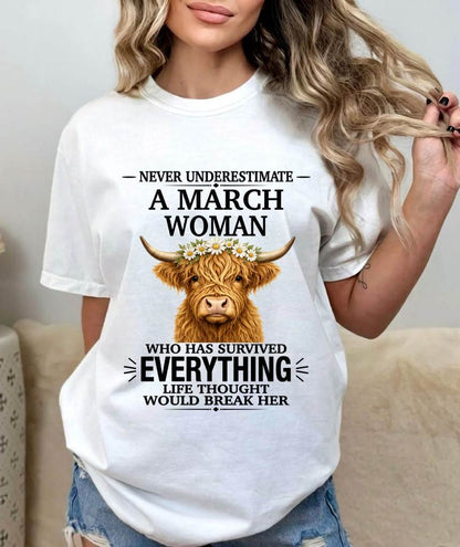 MARCH WOMAN HIGHLAND COW SHIRT - FOR WOMEN - TLEE03 (SKU2606-158-03)
