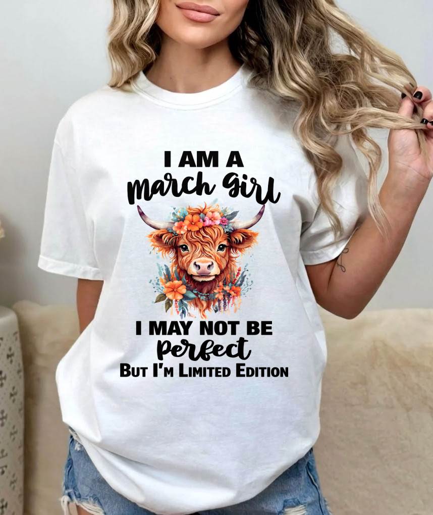 MARCH GIRL FLORAL HIGHLAND COW TEE - FOR WOMEN - TLEE03 (SKU2607-278-03)