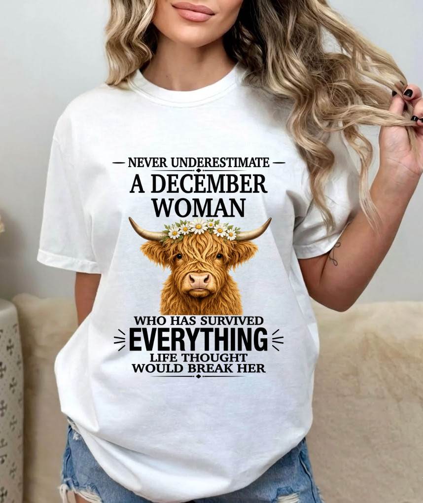 DECEMBER WOMAN HIGHLAND COW SHIRT - FOR WOMEN - TLEE12 (SKU2606-158-12)