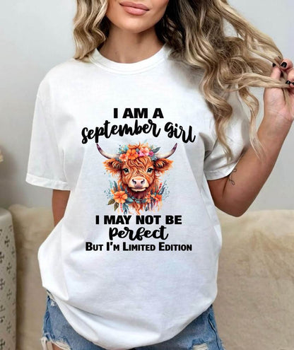 SEPTEMBER GIRL FLORAL HIGHLAND COW TEE - FOR WOMEN - TLEE09 (SKU2607-278-09)