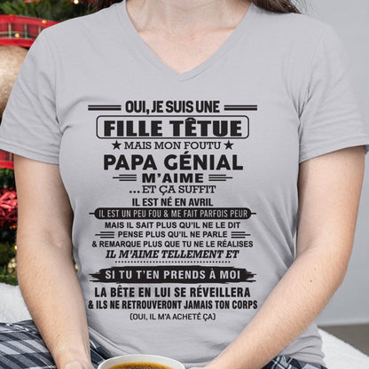 AVRIL - Oui, je suis une fille têtue – T-shirt | Cadeau d’anniversaire de papa pour sa fille - TLEE04 / fr04 (SKU12-214-04)